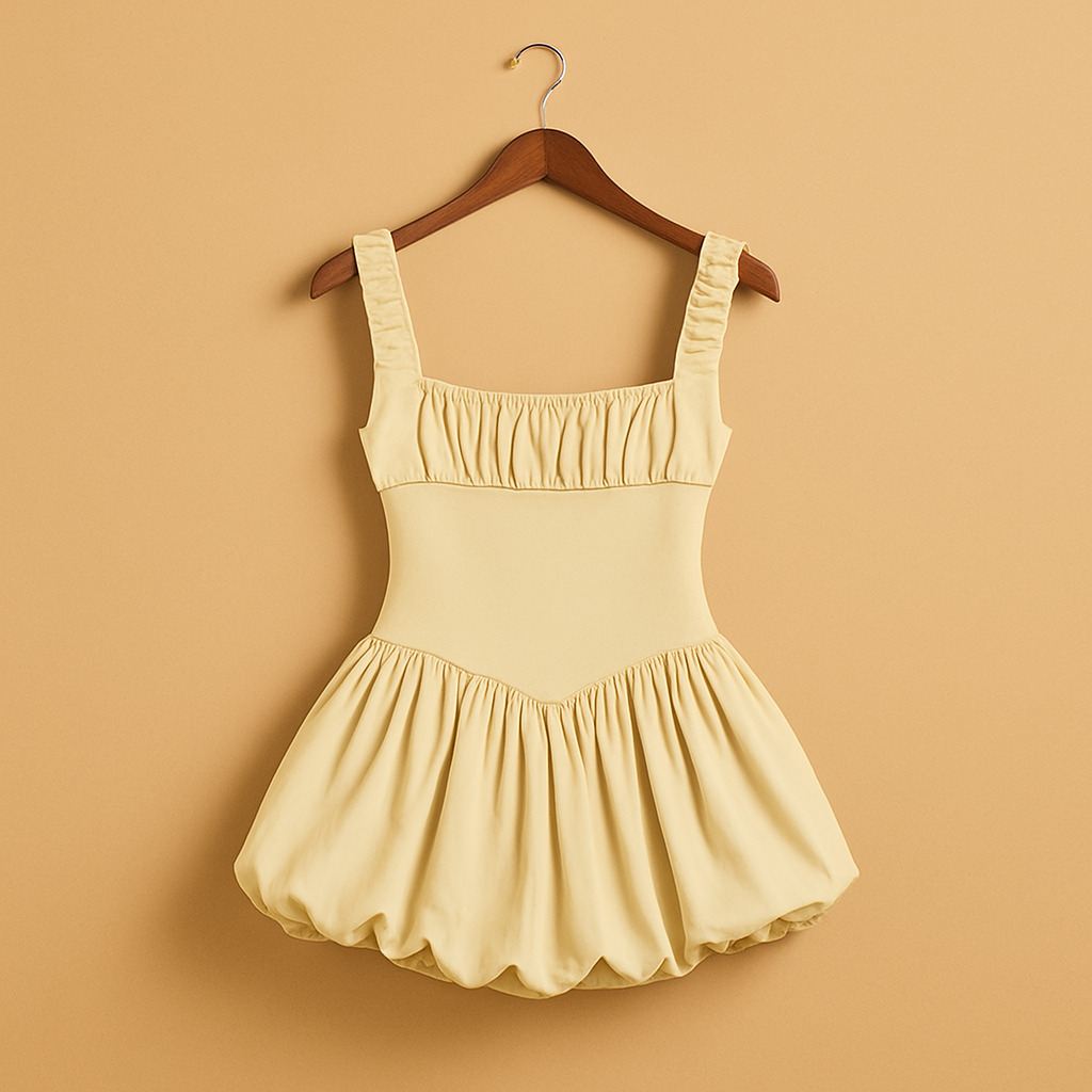 Cande™ | Vestido fruncido con mangas abullonadas