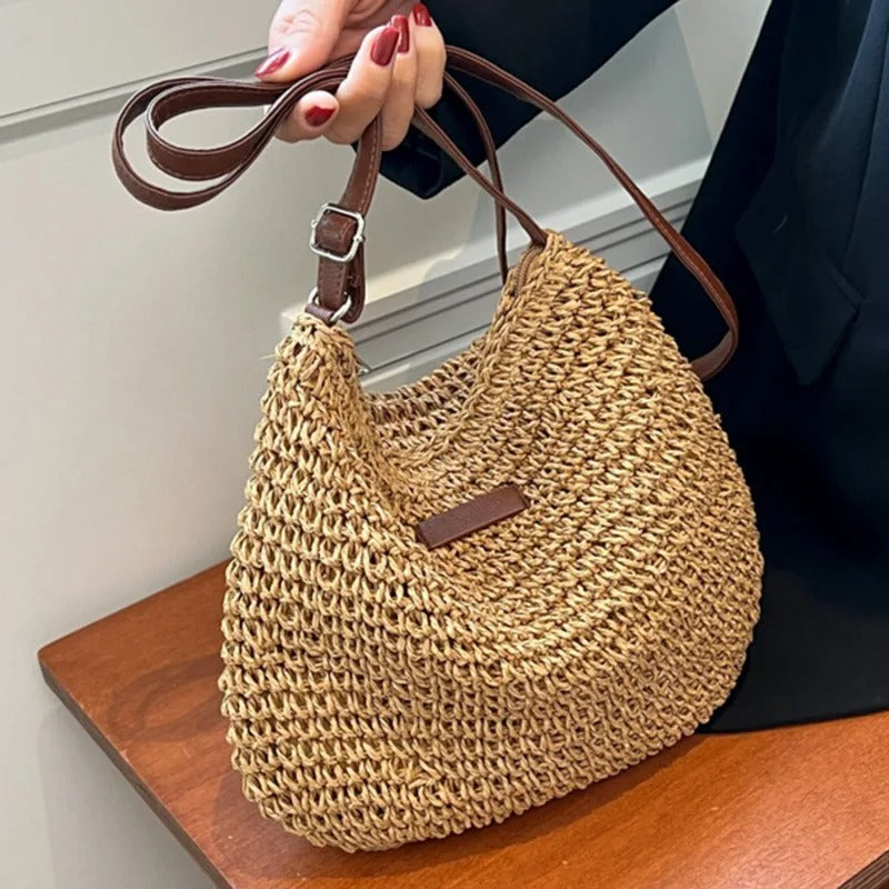 Sofía™ | Bolso de Hombro de Paja Minimalista