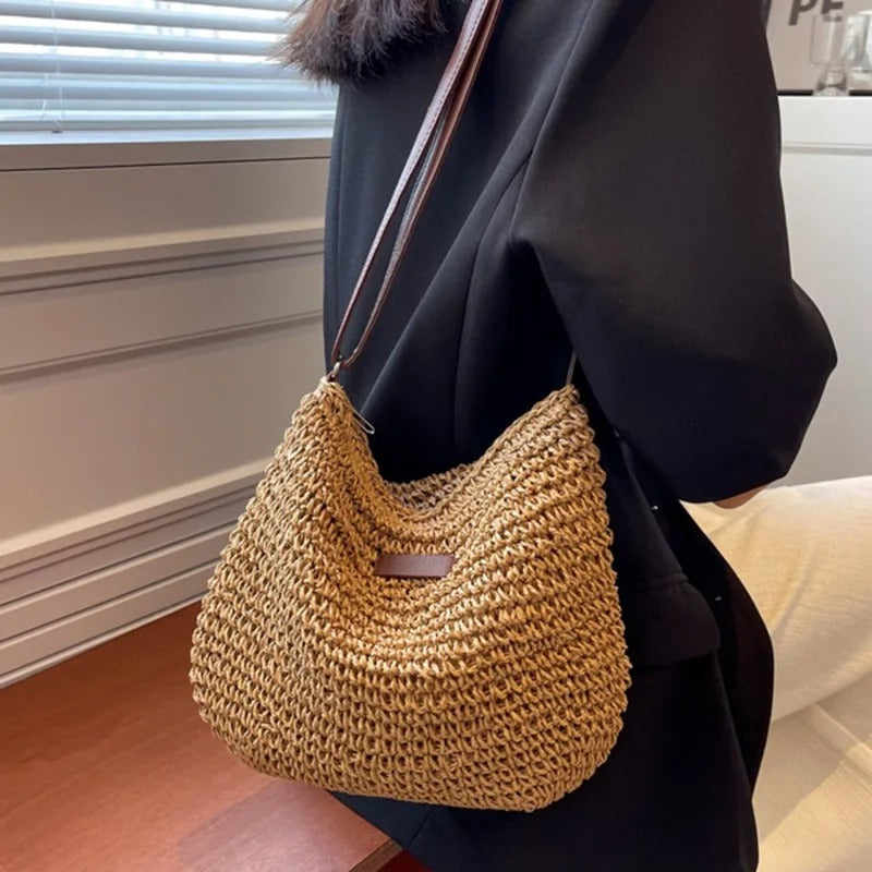 Sofía™ | Bolso de Hombro de Paja Minimalista