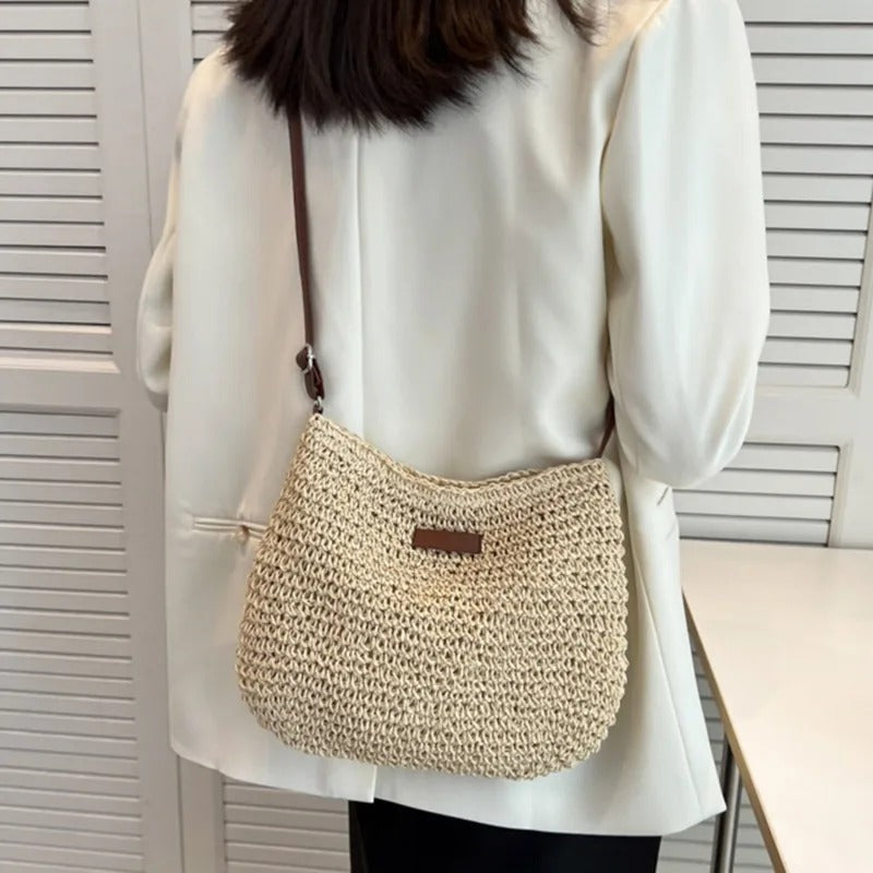 Sofía™ | Bolso de Hombro de Paja Minimalista