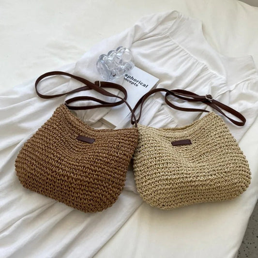 Sofía™ | Bolso de Hombro de Paja Minimalista