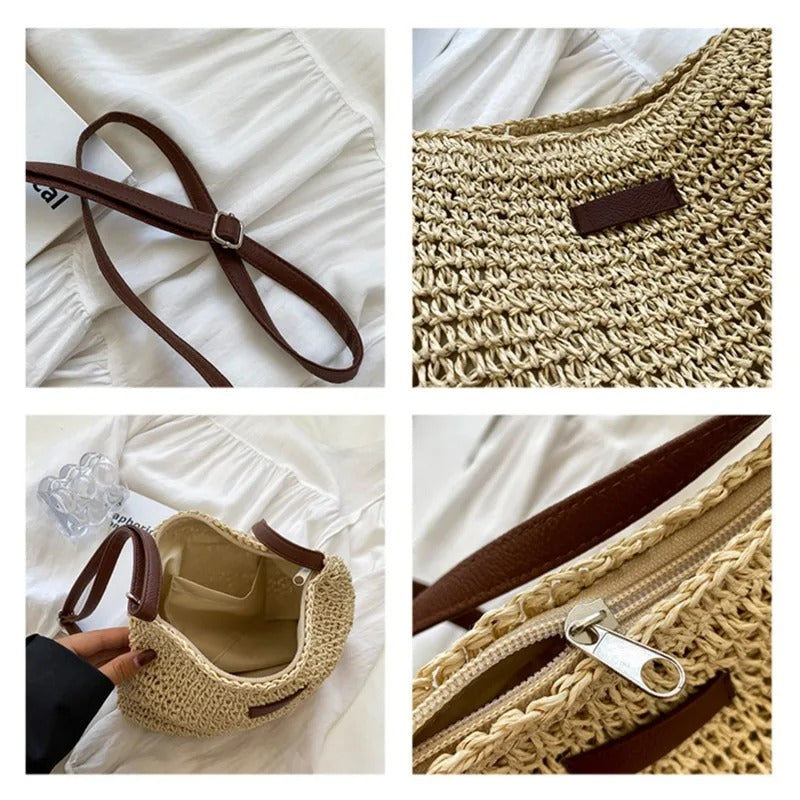 Sofía™ | Bolso de Hombro de Paja Minimalista